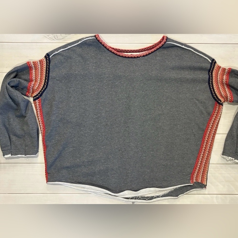 NATURAL LIFE knit trim pullover French terry sweater sweatshirt boho L/XL - Picture 4 of 13